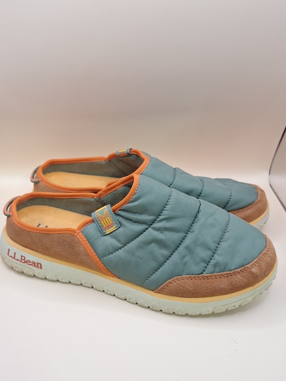 Mens Size 8 L.L. Bean Mountain Classic Quilted Slides Blue Brown